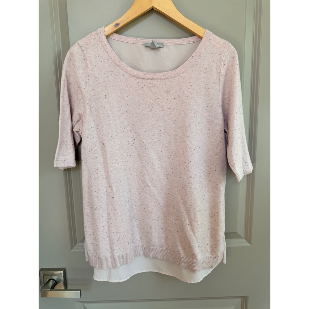 HM Pink Speckled Mixed Media Knit Top Elbow Sleeve Scoop Neck Sz M